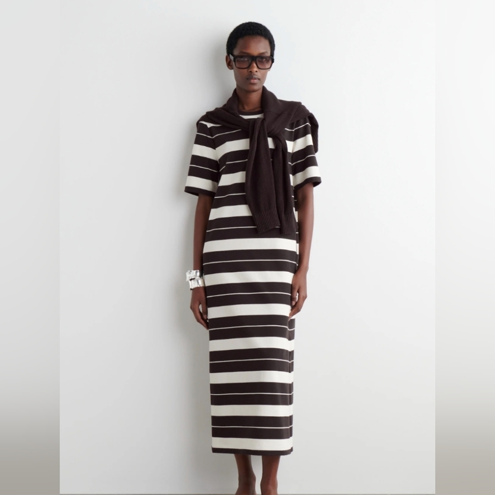 COS Cotton midi t shirt dress - Small - brown And Cream